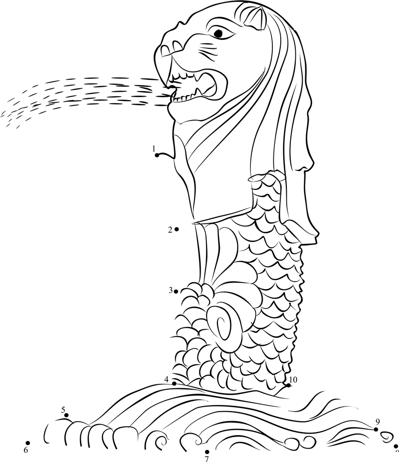 The Merlion Is Singapore X27 S Half Lion Half Fish National Symbol printable dot to dot worksheet