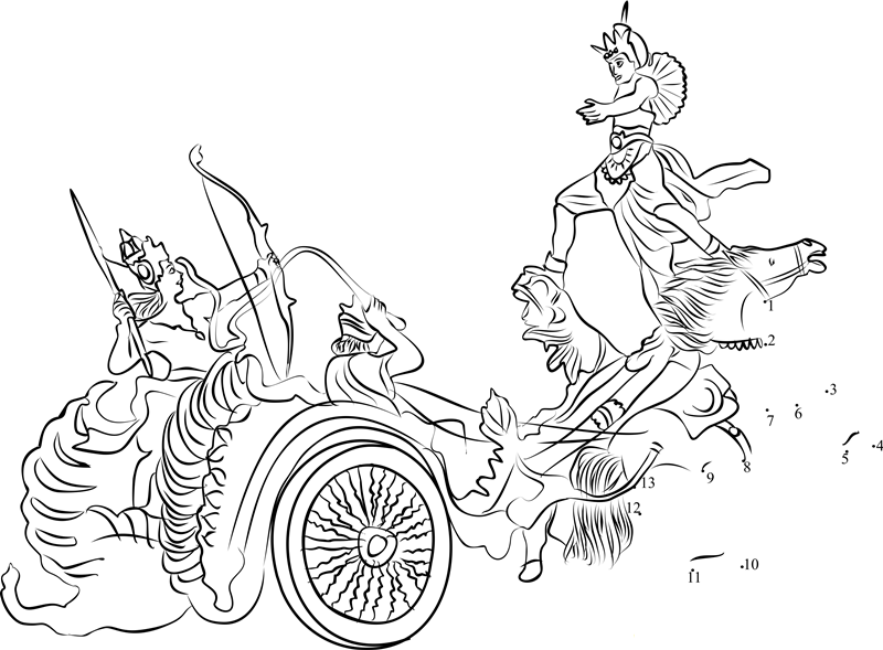 Ravana Challenging Rama While Standing On The Heads Of Terrified Horses dot to dot worksheets