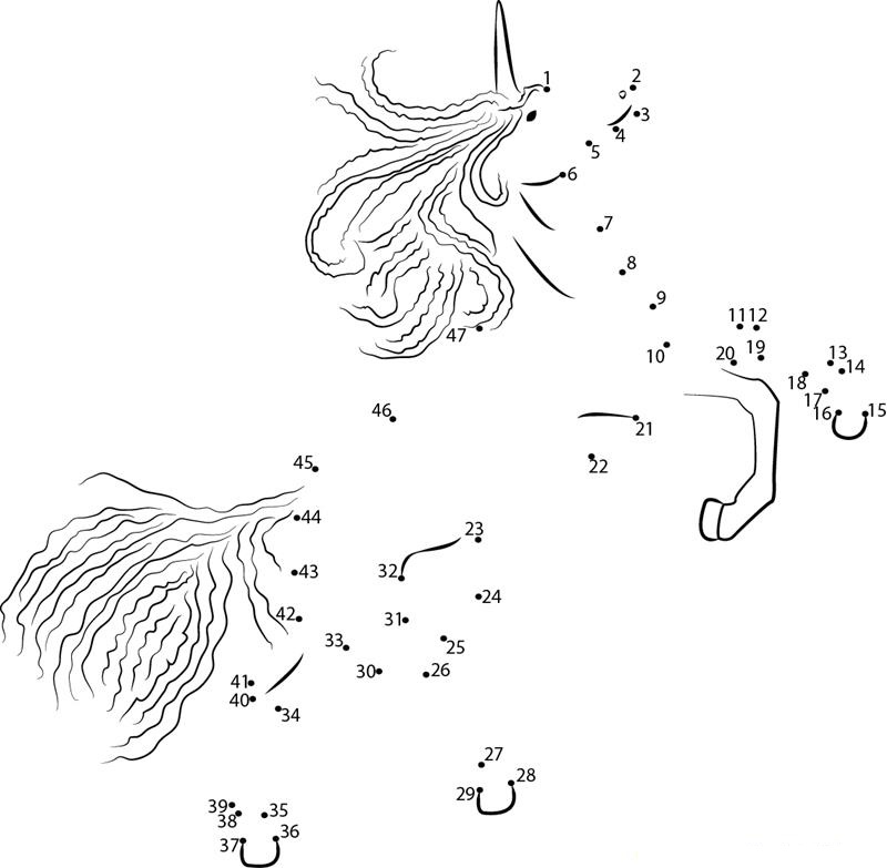 Sincere Unicorn printable dot to dot worksheet
