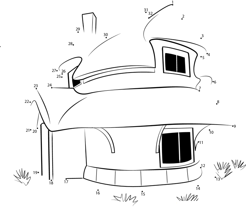 A Rubble Stone Thatched Cottage dot to dot worksheets