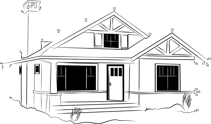 Bedroom Cabin Cottage dot to dot worksheets