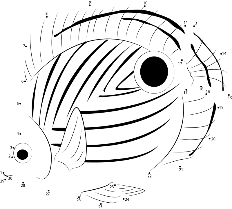 Black Dot Fish printable dot to dot worksheet