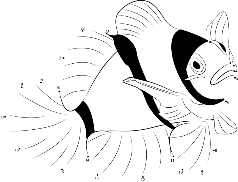 Clown Water Fish printable dot to dot worksheet