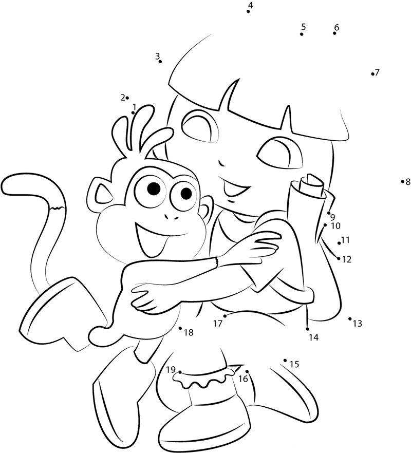 Dora Hug Monkey dot to dot worksheets