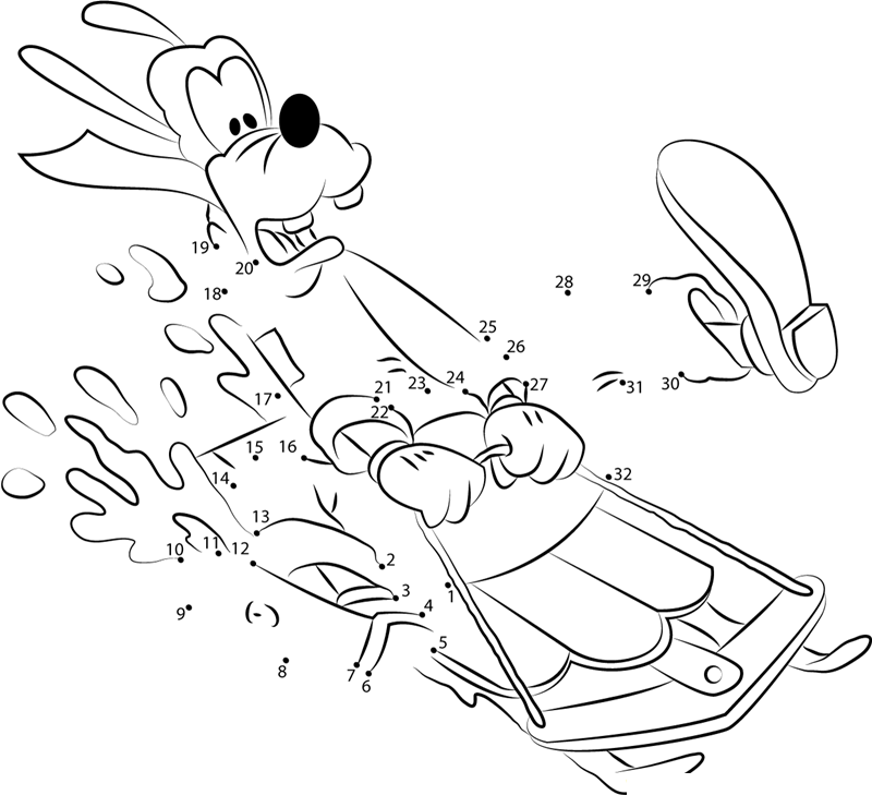 Goofy Play Sledding dot to dot worksheets