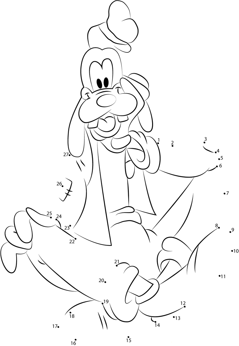 Goofy Sitting Down dot to dot worksheets