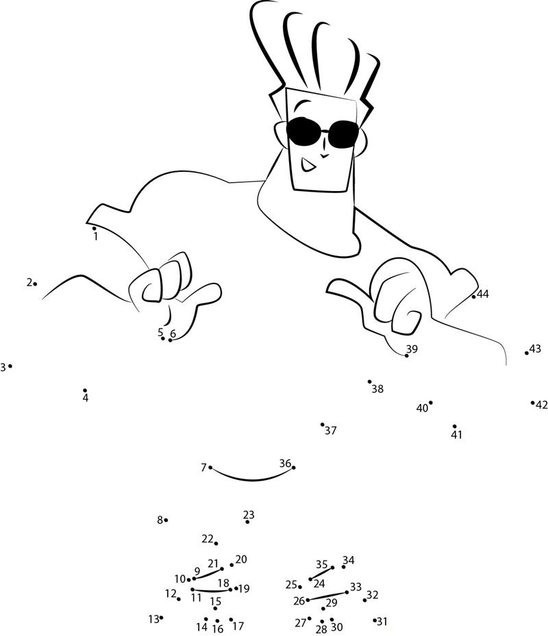 Johnny Bravo Hero dot to dot worksheets